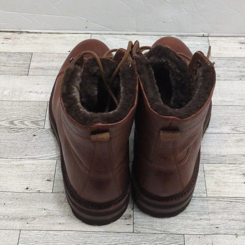 Johnston & Murphy Brown Leather Shearling Lined Lace-Up Ankle Boots US 9.5 M